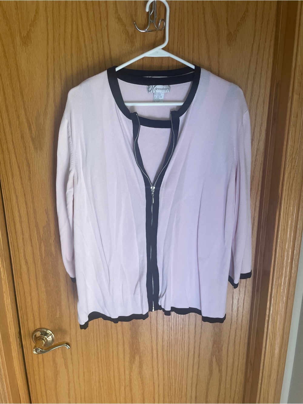 Dress Barn 2pc set pink 3/4 sleeve zip up cardigan w/ matching square neck 18/20